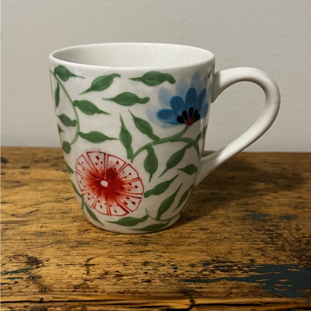 Floral Ceramic Mug with Red and Blue Flowers